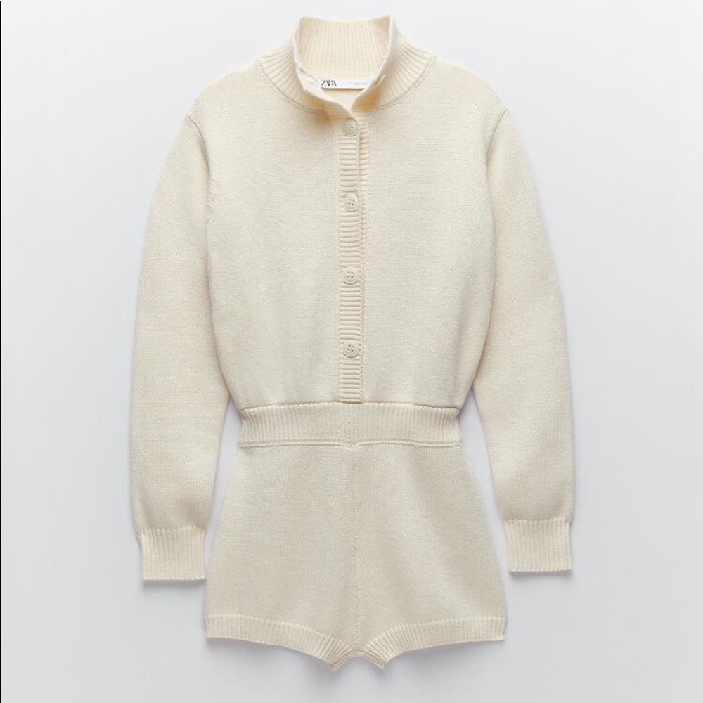 Zara Limited Edition Cream Knit Jumpsuit